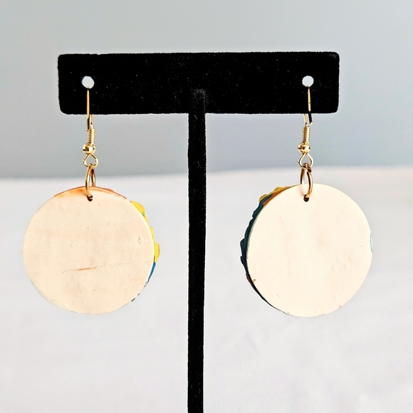 SD Flower Wall Autumn Palette Yellow/Blue/Orange Bohemian Floral Gold Earrings - Picture 4 of 5